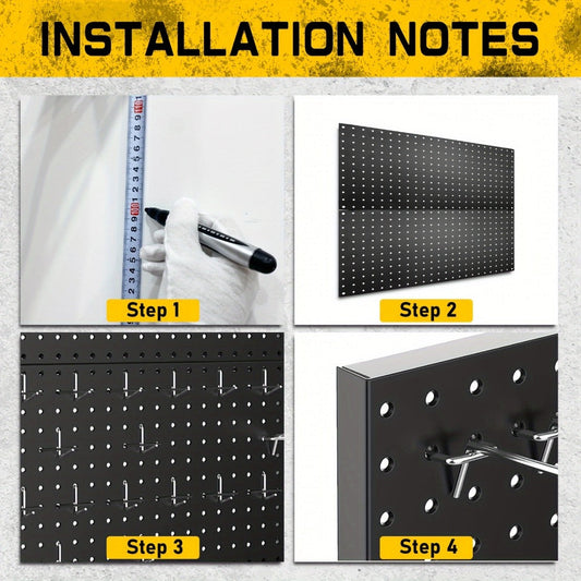 Black Metal Pegboard Wall Organizer Set with Hooks 66/100pcs, 12x24 Inch Heavy Duty Wall Mounted Pegboard Kit for Garage Workshop Tool Storage, Includes Paper Towel Holder & Workbench Accessories