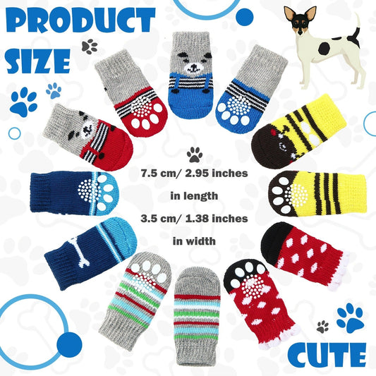Non-Slip Dog Socks 24-Pack 6 Styles Paw Protector with Traction Control – Anti-Slip Pet Puppy Socks for Hot Pavement, Hardwood Floor & Outdoor Use, Fits Small Medium Large Dogs