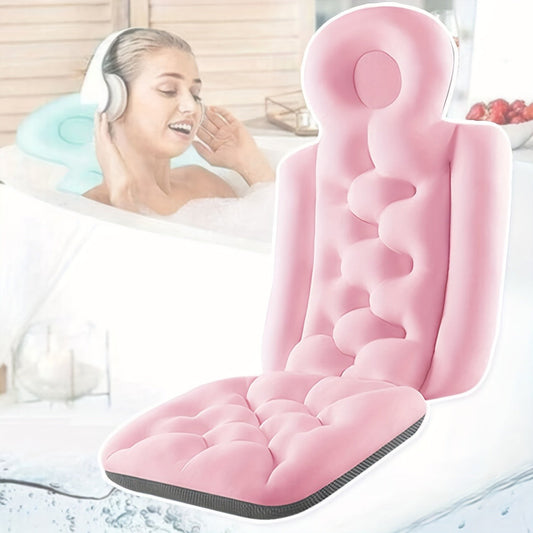 Bathtub Cushion Full Body Bath Mat Anti-Slip Ergonomic Pillow with Contoured Headrest Arm Support Neck Back Relief Quick-Dry Machine Washable Spa Bathroom Accessory
