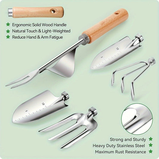 Gardening Kit 9-Piece with Gloves & Carry Bag | Heavy Duty Rust-Resistant Garden Tool Set Trowel Weeder Pruner Rake | Planting Gift for Women Men Beginners
