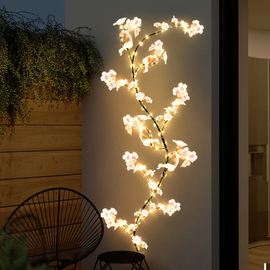 Cherry Blossom Fairy Light Garland 100 LED USB Powered – 180cm Artificial Flower String Lights for Wedding, Christmas, New Year, Spring & Home Wall Decor, Warm White IP45
