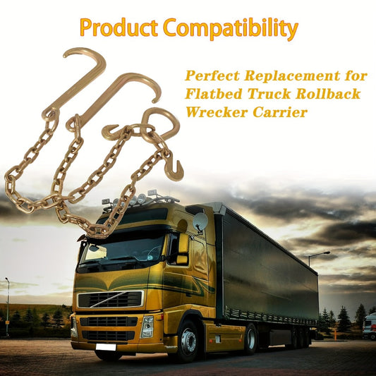 Grade 70 Tow Chain with J Hooks - 5/16" x 2ft Heavy Duty Trailer Chain Set with V-Chain Grab Hooks, 6000 lb Capacity, Anti-Rust 20Mn2 Steel for Flatbed, Towing & Cargo