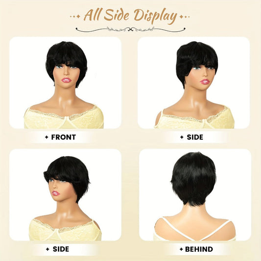 Human Hair Bob Wig Glueless Pre Plucked Pre Cut Pixie Bob Natural Black 8 Inch 130% Density Virgin Brazilian Hair Wig for Black Women