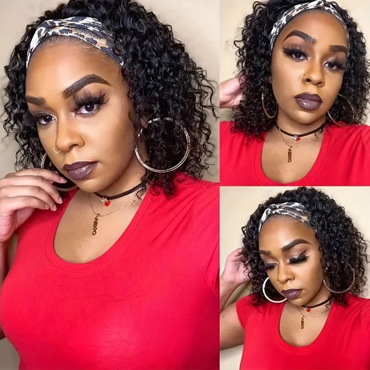 Headband Wig Human Hair Short Curly Pixie 14 Inch No Glue No Lace Glueless Wear and Go Natural Black Beginner Friendly for Women Daily Wear Travel Work Easy Install