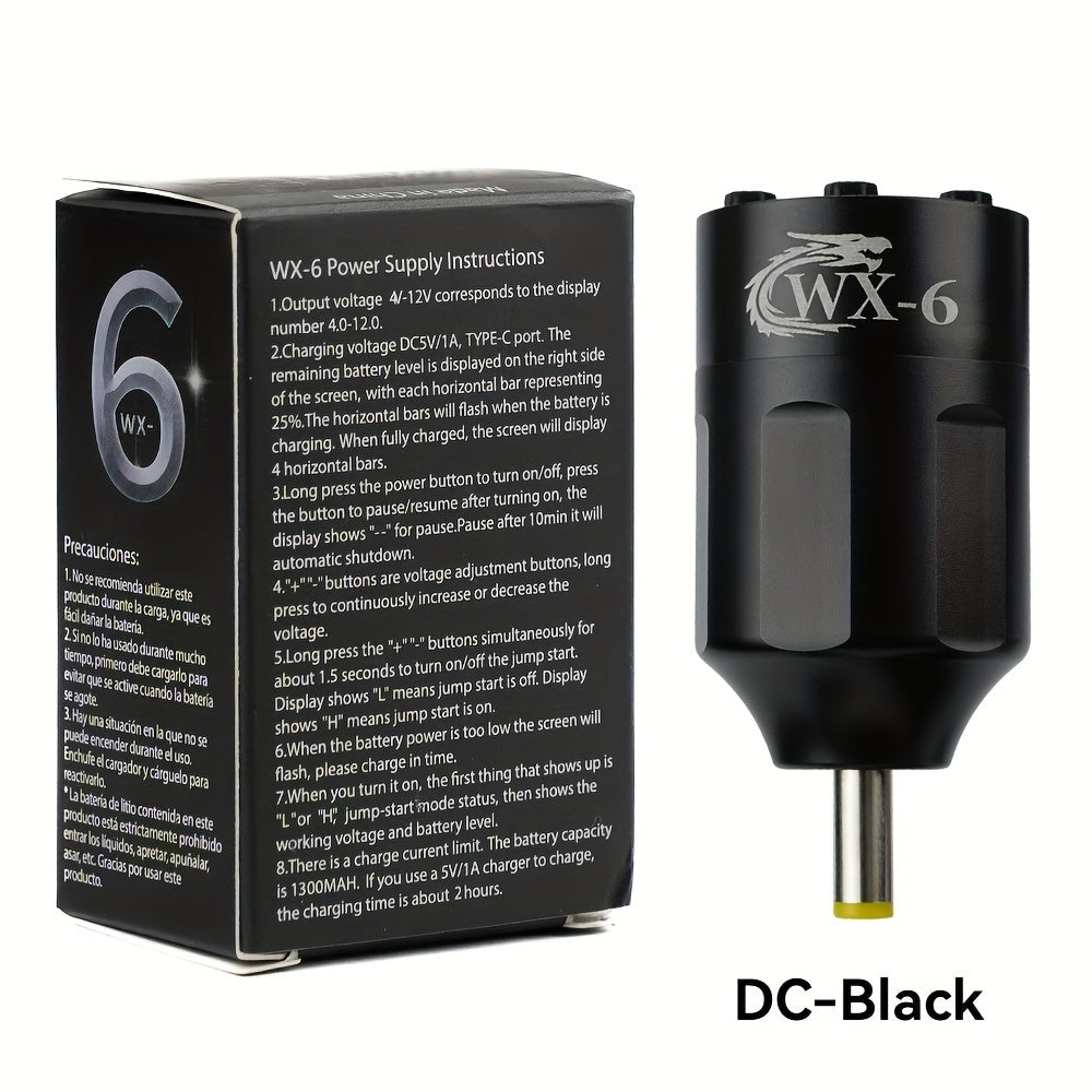 WX-6 Rechargeable Tattoo Power Supply with LED Display and Four RCA or DC Color Configurations