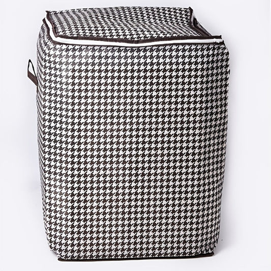 4pcs Large Storage Box Set with Lid & Handle – Black White Checkered, Stackable, Thickened Lining, Double Zipper, Under-Bed & Moving Organizer