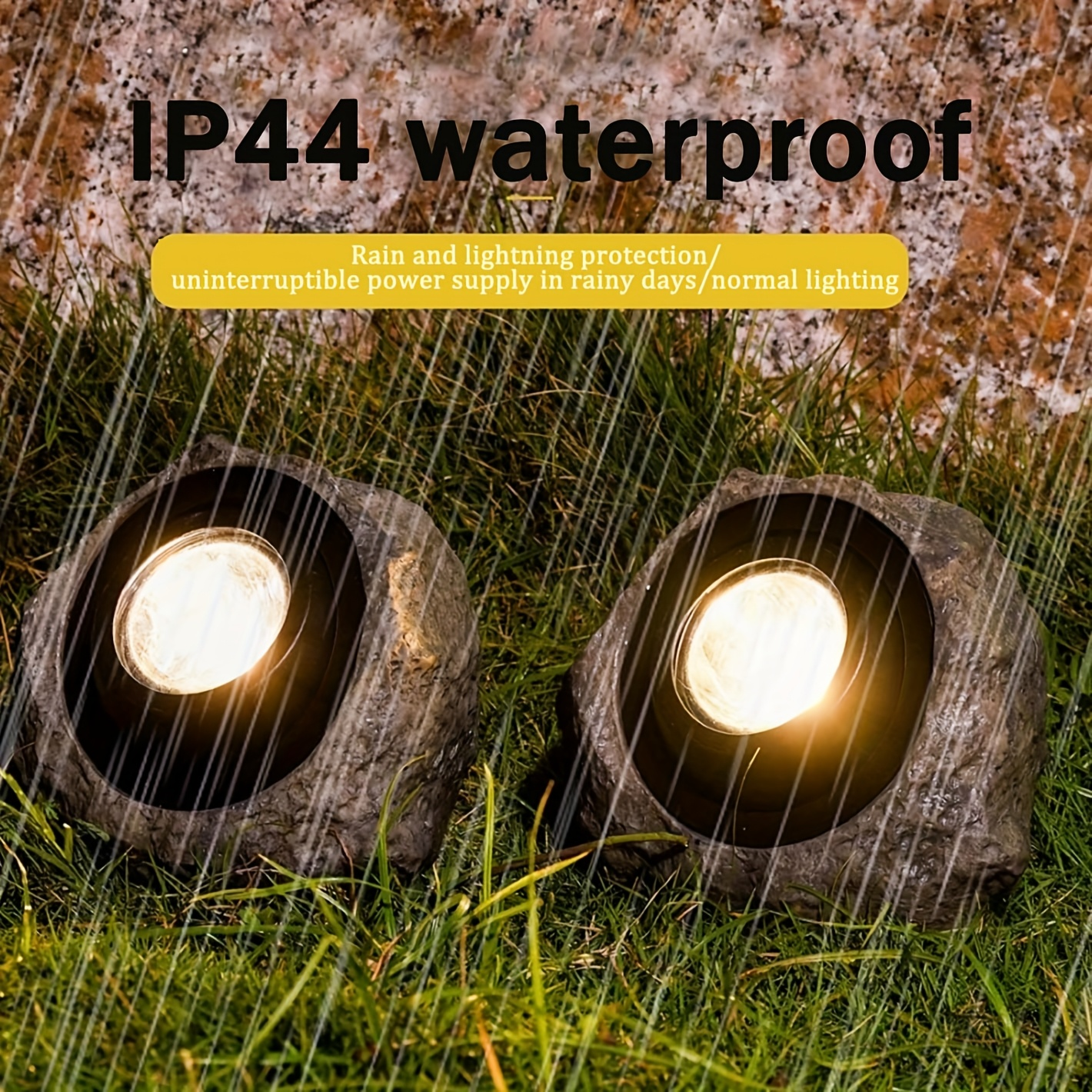 Solar Garden Light Rock Set of 2 with Warm White LEDs, IP44 Rating and Ground-Stake Installation
