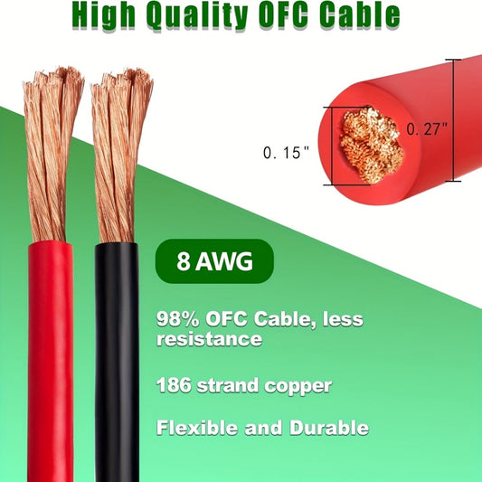 8 AWG OFC Copper Wire Cable Red & Black Set 8 Gauge Welding Cable for Automotive Battery Marine Generator Solar Wiring - 3FT or 10FT Options