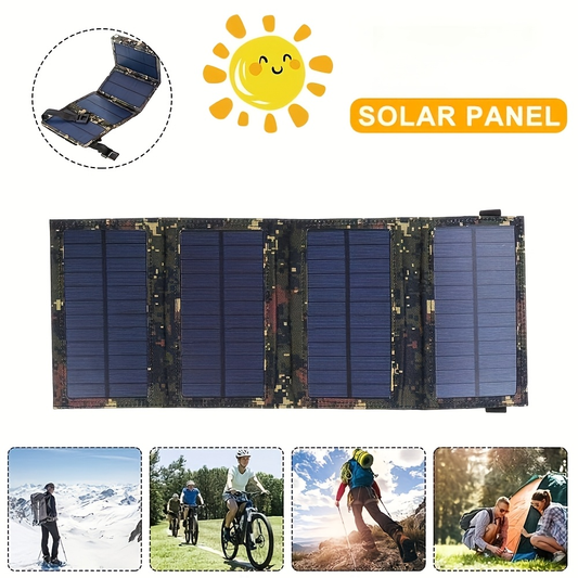 Foldable Solar Charger Portable Monocrystalline Silicon 20% Efficiency USB Output with Carabiner Compact Folding Solar Panel for Outdoor Camping Hiking Backpacking Travel Phone Charging