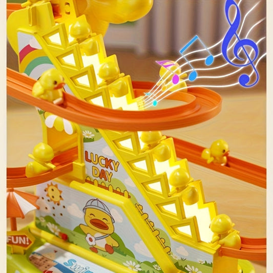 Electric Duck Climbing Stairs Toy with Music – 6 Ducklings Slide Loop Toy for Kids Ages 3 4 5 6, Fun Interactive Toy for Boys & Girls, Easter Birthday Christmas Halloween Holiday Gift