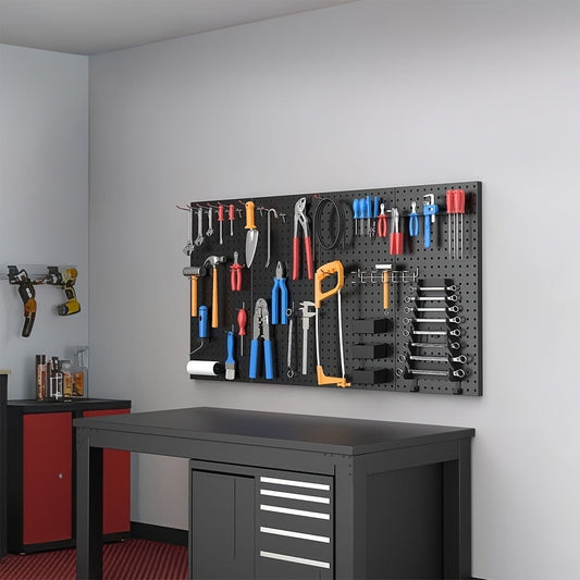 Pegboard Wall Organizer with Metal Hooks - Heavy Duty Garage Tool Storage Board for Workshop Warehouse Wall Mount - Space Saving Tool Rack System for Garage Organization