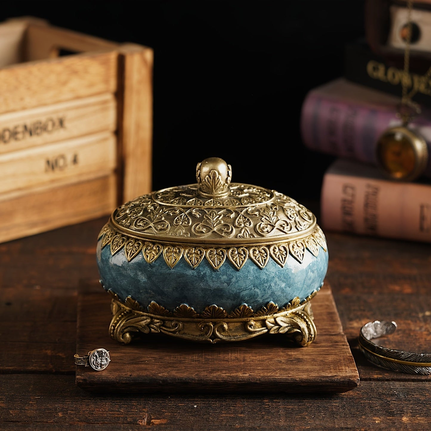 Jewelry Organizer Ornate Lidded Storage Box in Red, White or Blue for Rings, Earrings and Bracelets