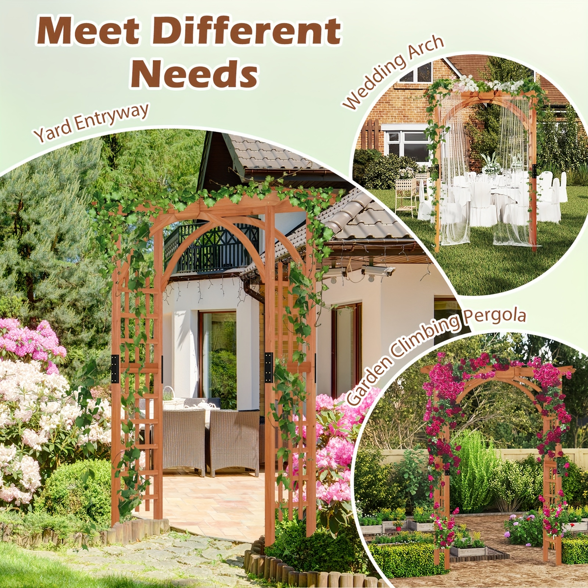 Cedar Wood Arbor 84" Double Lattice Garden Arch Pergola Trellis for Garden, Patio and Yard Use