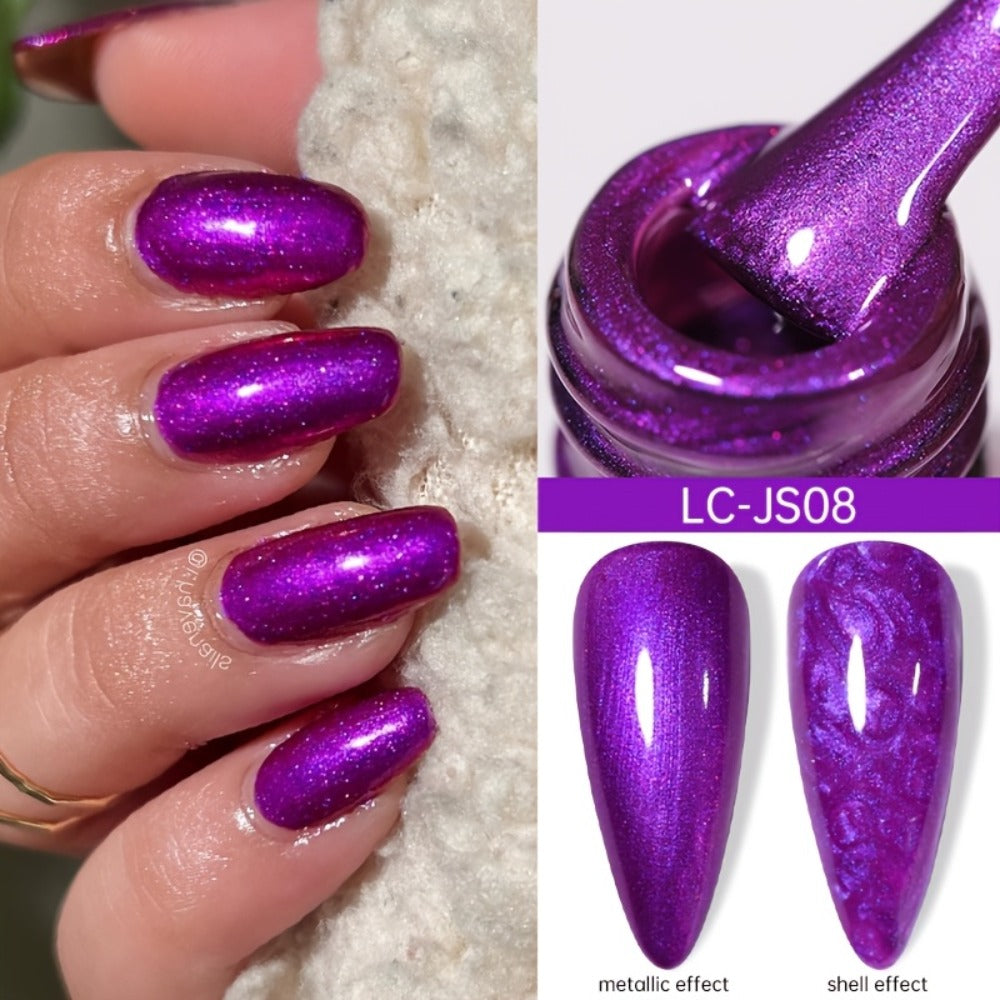 Gel Nail Polish Set with LILYCUTE Label, 9 Metallic Glitter Red and Purple Colors, 0.24oz Each