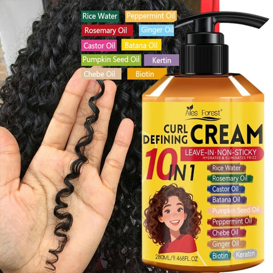 10-in-1 Leave-In Curl Defining Cream Anti-Frizz Deep Moisturizing Hydrating Conditioner — Non-Sticky Frizz Control Curl Enhancer for Wavy Curly Coily Natural Hair Unisex 280ml