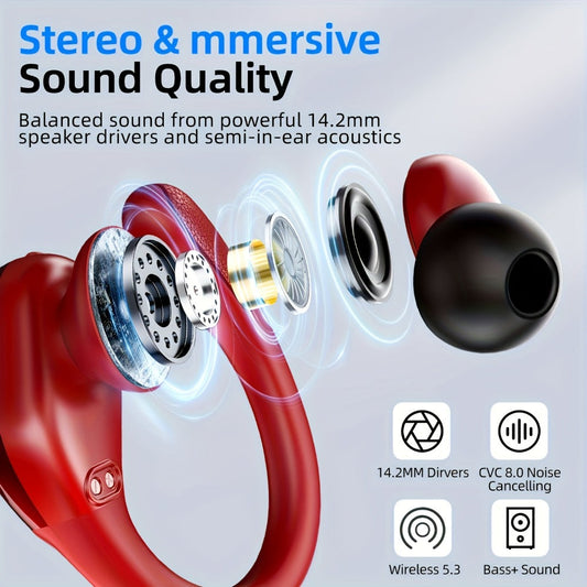 LIFEBEE Dual LED Display Earhook Wireless Earbuds for Running Sports, Pure Bass Sound Noise Cancelling Built-in Mic Over-Ear Headphones, Secure Fit Sport Earphones for Gym Workout Cycling Outdoor