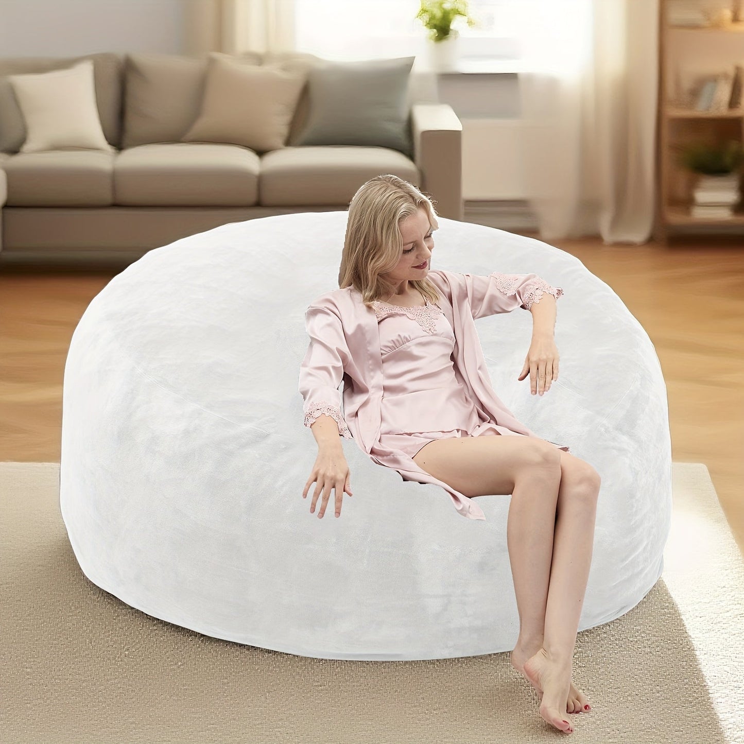 Bean Bag Chair shown in the White, 4FT(47"D x 47"W x 28"H) option