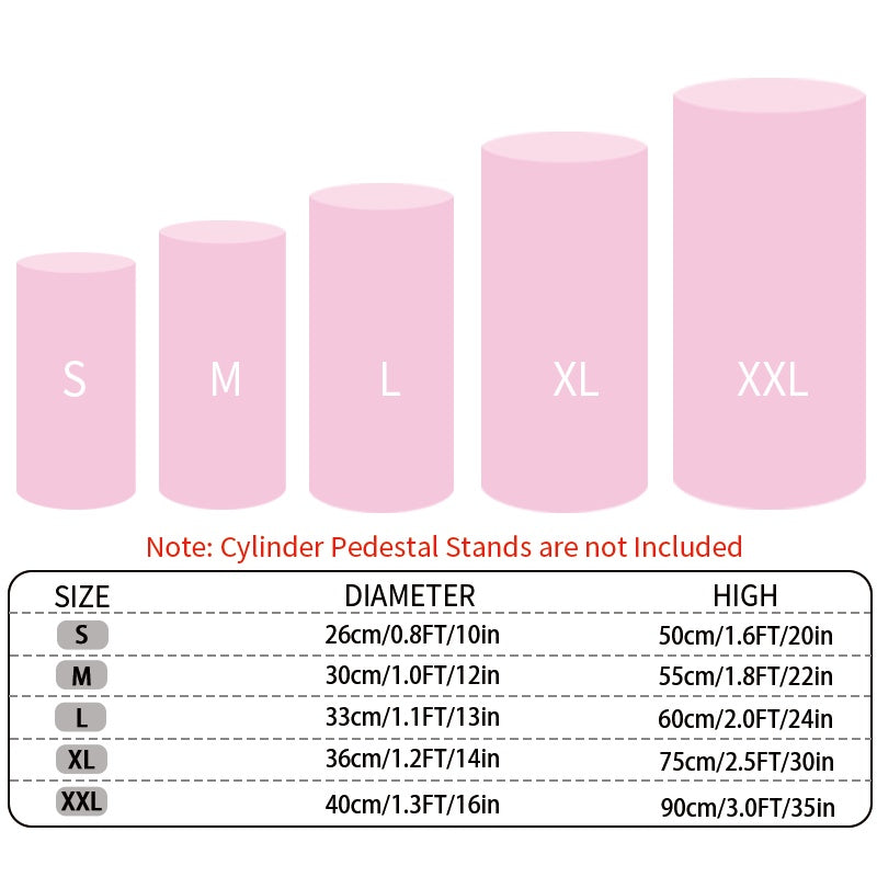 Party Decorations Five Stretch Fabric Cylinder Stand Covers in White or Pink with S–XXL Sizes