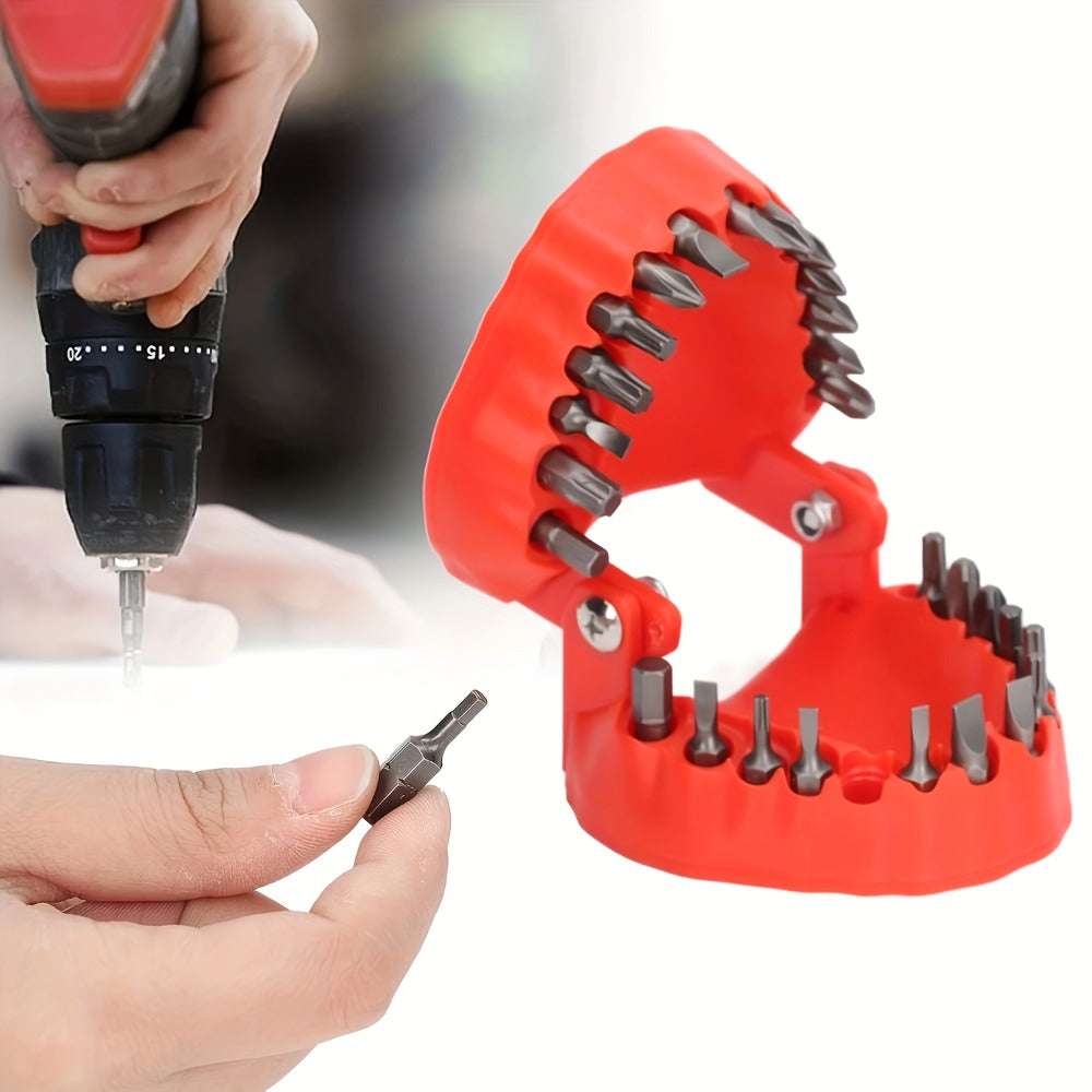 28-Piece Hex Driver Drill Bit Set with 1/4-Inch Shanks, Adapters and Hinged Red Novelty Holder