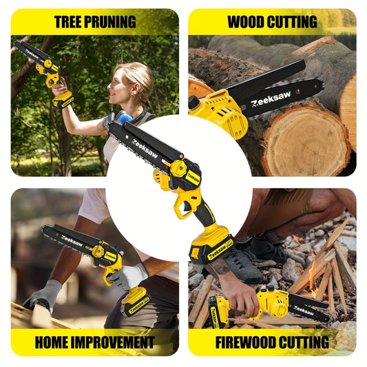 Cordless Mini Chainsaw 8 Inch with 2x2.0Ah Batteries & Charger – Auto Oiler, Chain Tensioning, 26ft/s Speed for Tree Branches & Yard Work