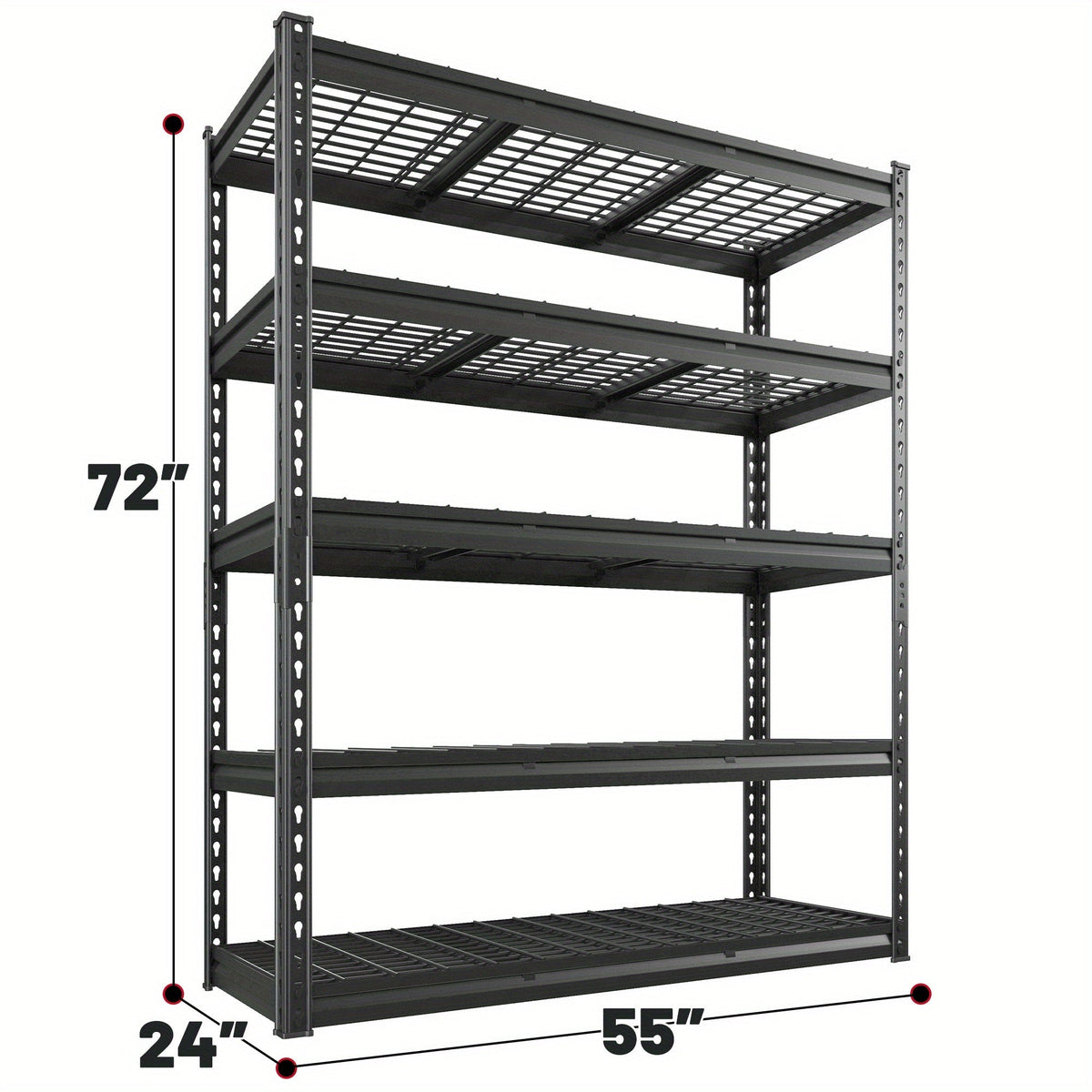 5 Tier Metal Shelving Unit Adjustable Up to for Garage Workshop Commercial Storage Rack No Bolt Easy Assembly Black
