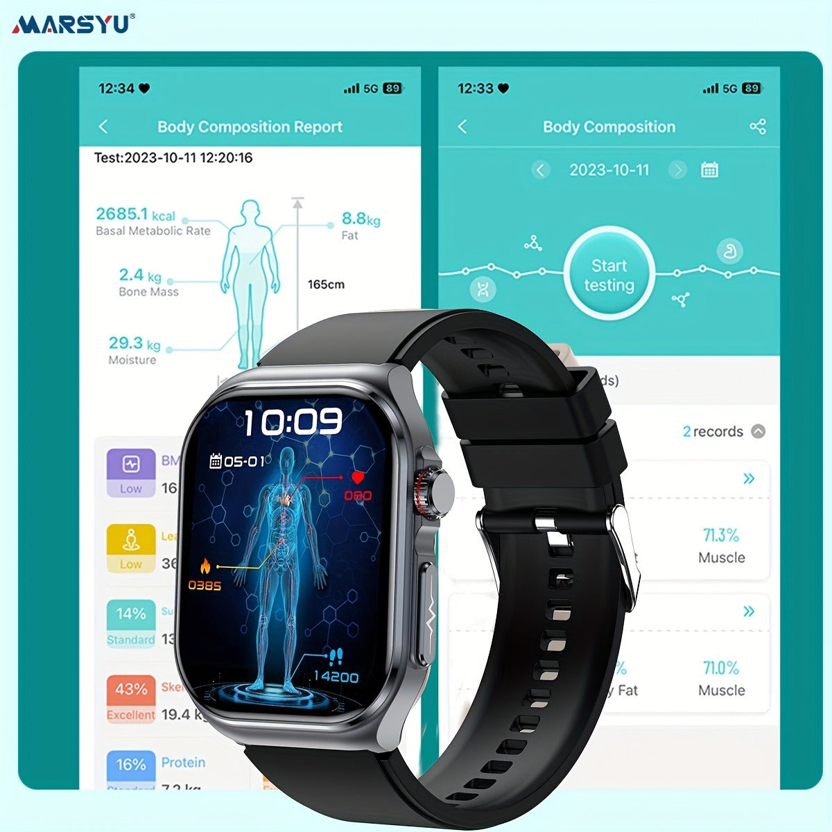 AMOLED Smartwatch 2.04" Display, Bluetooth 5.3 Calling, NFC, 530mAh Battery, Multi-Sport Modes, Voice Assistant, SOS, Menstrual & Weather Forecast, Magnetic Charging, Compatible with iOS & Android, Unisex Gift for Men & Women