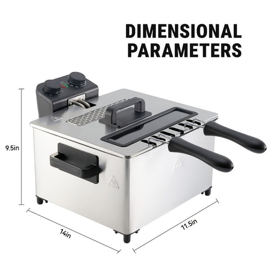 Electric Deep Fryer 1700W, Large Deep Fryer with Adjustable Time & Temperature Control, Stainless Steel Frying Basket, Lid with View Window, 101.44oz / 1.32gal Capacity, Home Kitchen Countertop Fryer