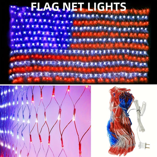 String Lights, 420-LED American Flag Net Display with Red, White and Blue Lights, 120V Plug and 6.6 by 3.3-Foot Size
