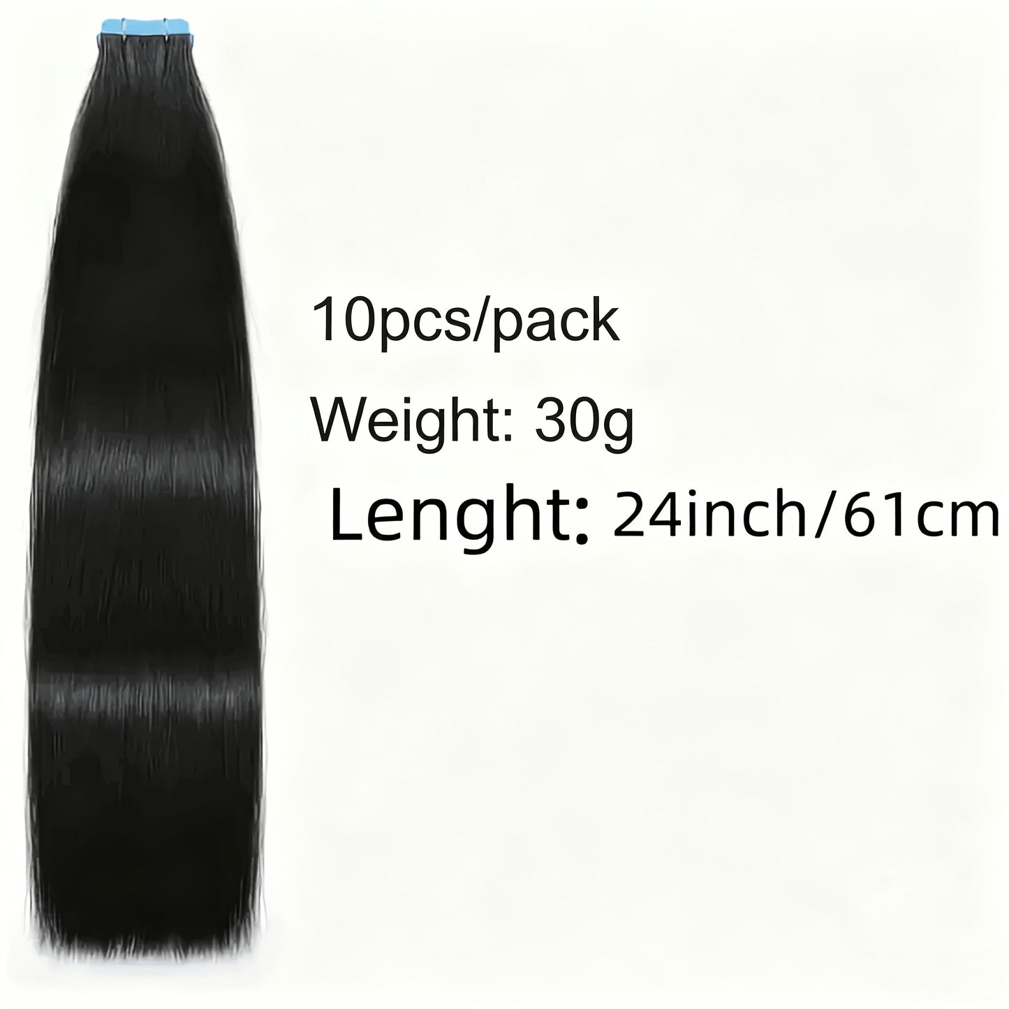 Straight Natural Black Tape-In Hair Extensions, 10-Piece 30 g Pack in 16-, 20-, 22- or 24-Inch Lengths