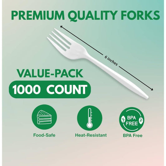 Disposable Plastic Forks 1000 Pack BPA-Free Medium Weight – White Bulk Plastic Cutlery Set for Takeout, Meal Prep, Catering, Parties & Everyday Dining | Heat-Resistant, Durable & Food Safe