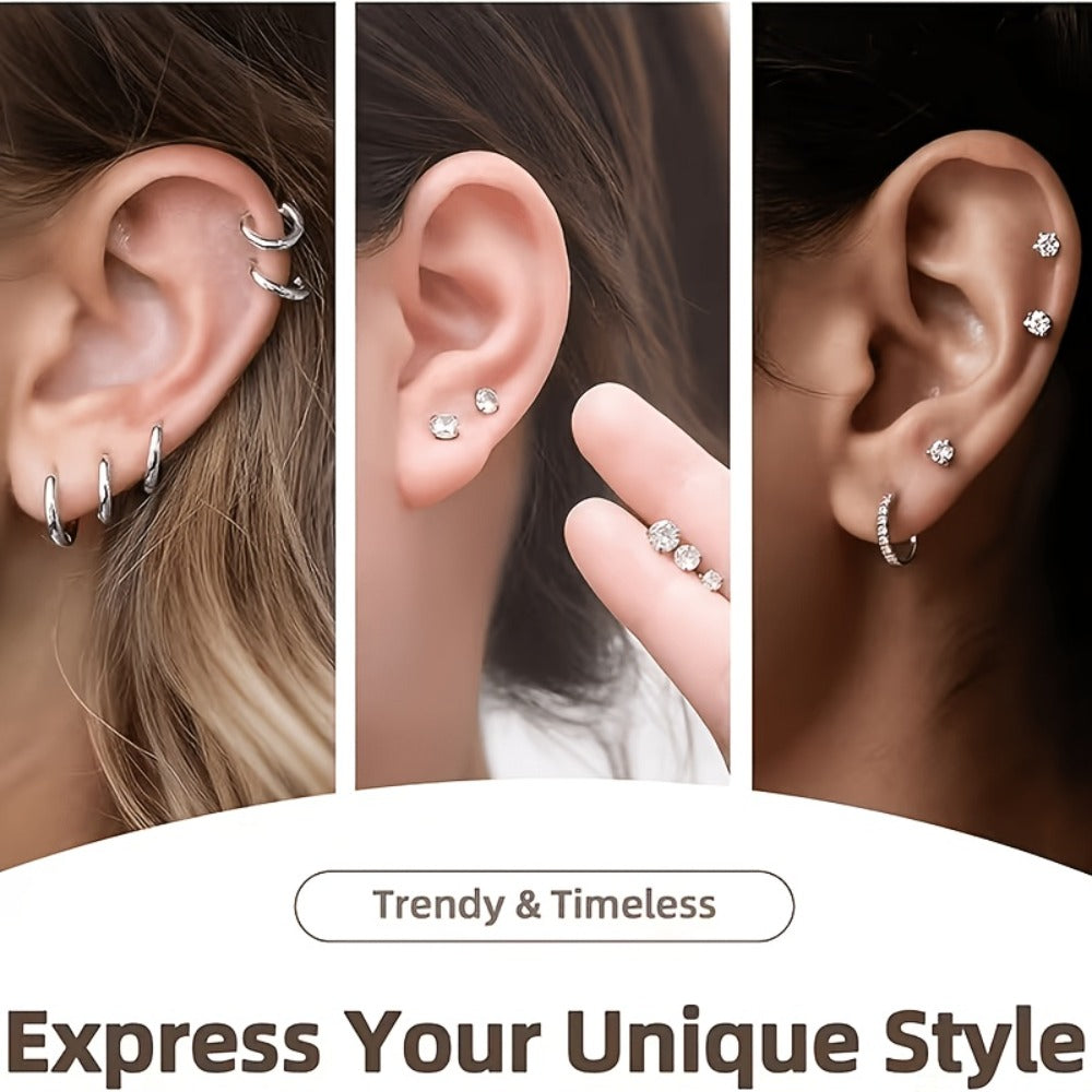 Ear Piercing Gun Kit 37pcs Professional Set — 24 Stainless Steel Earrings, 12 Crown Earrings, Safe One-Click DIY Ear Piercing Tool for Women, Girls & Teens at Home or Salon
