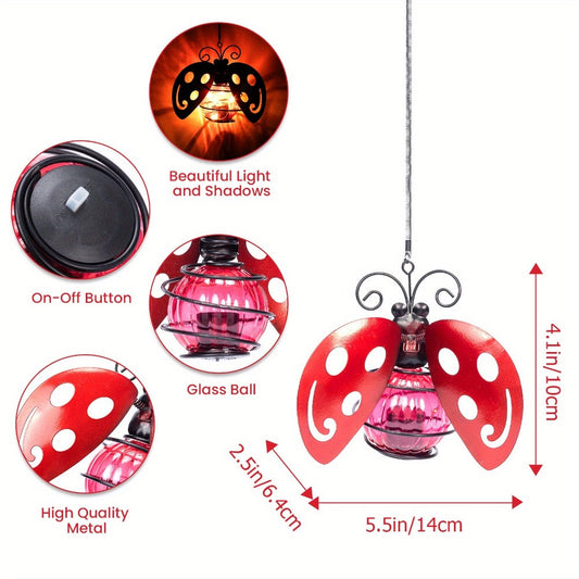 Solar Hanging Ornament Lights Ladybug & Butterfly – Waterproof Indoor Outdoor Decorative Garden Light with Spring Clips for Patio, Balcony, Porch & Trail, 5.5x2.5in