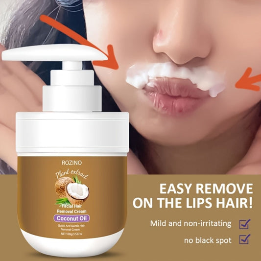 Coconut Oil Hair Removal Cream 2-Pack Gentle Depilatory for Women & Men — Natural Ingredients Deeply Hydrating Minimizes Irritation, Smooth Skin for Face Legs Arms Body, At-Home Painless Hair Removal Set