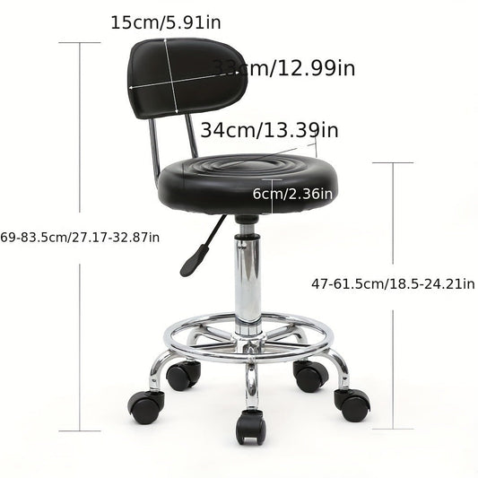 Cushioned Salon Stool with Backrest & Adjustable Height 18.9"-22.8" - Round 360° Swivel Chair for Hair Salon Spa Barbershop Office Home, Chrome Base, Black