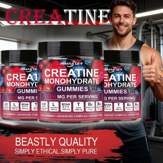 Creatine Monohydrate Gummies 8000mg Blueberry Flavor – with L-Taurine, BCAA, Vitamin B6 & B12 | Pre-Workout Muscle Strength & Endurance Supplement for Men & Women | 120 Count | Yeah Buddy Formula