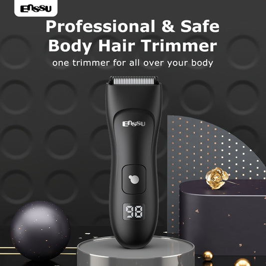 Full Body Groomer for Men IPX7 Waterproof Electric Trimmer Ceramic Blade LCD Display Bikini Private Parts Shaver Replaceable Head Wet Dry Gift