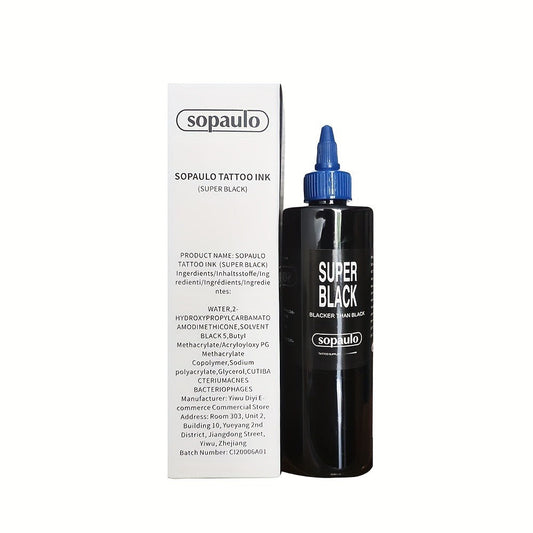 Tattoo Ink 8oz 240ml Single Black Bottle with Ultra-Dark Source Color Label and Large-Capacity Format