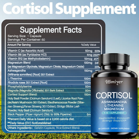 Ashwagandha & Rhodiola Rosea Capsules for Cortisol Control, Energy & Restful Sleep – with L-Theanine & Magnesium for Stress Relief & Mood Support | 60 Capsules | ShopVora UK