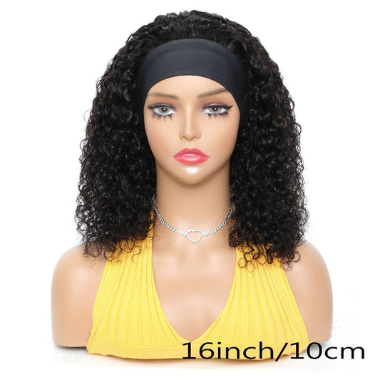Kinky Curly Headband Wig Human Hair 180% Density Brazilian Glueless No Lace 14-20 Inch | Full Machine Made Natural Color Women Slip On Wig