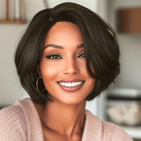 Synthetic Wig 10-Inch Short Body Waves in Natural Black with Adjustable Cap for Daily Style