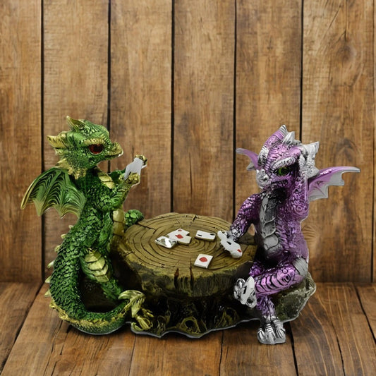 Dragons Playing Chess Figurine – 6.5" Decorative Polyresin Dragon Statue Sculpture for Home, Office & Bookshelf Decor, Unique Collectible Gift for Housewarming, Birthday & Holiday