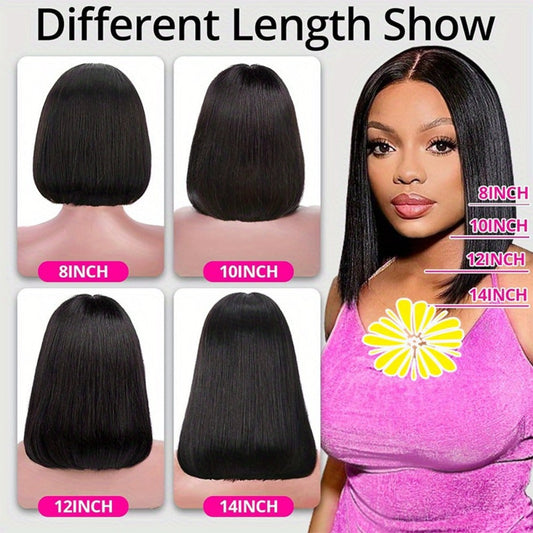 250% Density HD Lace Closure Wig Human Hair Straight Bob Glueless 4x4 Pre-Plucked Pre-Cut Natural Hairline Beginner Friendly 8-16 Inch Natural Black
