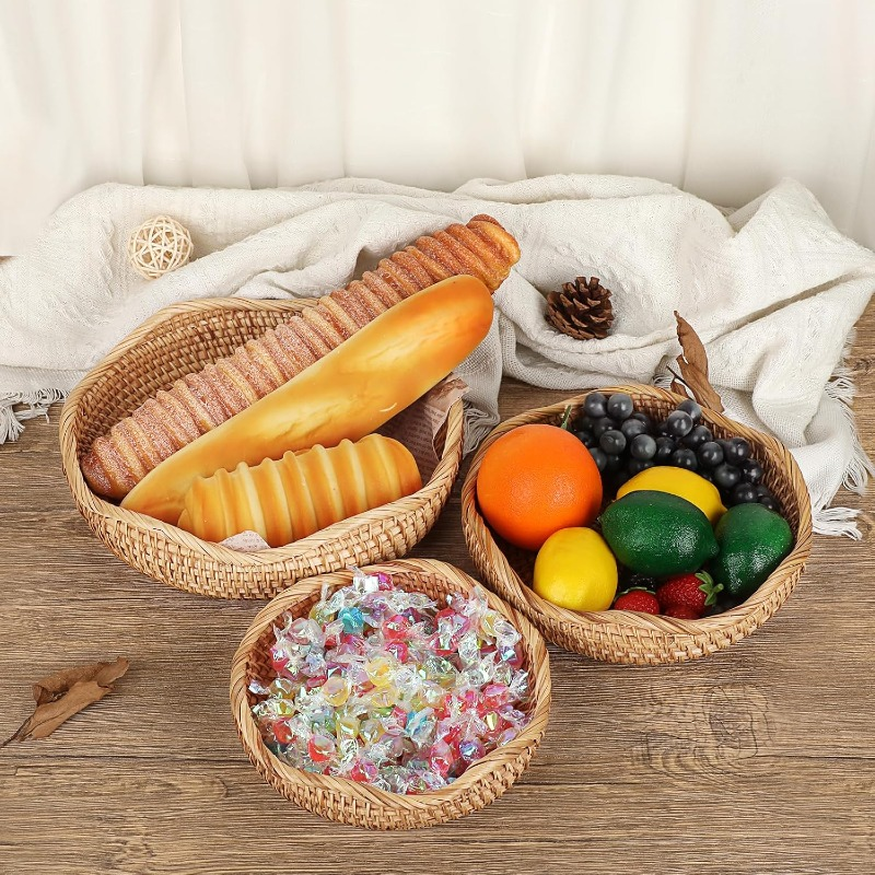 Round Woven-Look Decorative Tray with Raised Rim and Displayed 8.5-Inch Diameter in Natural Color