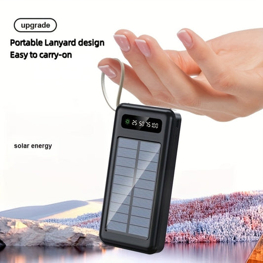 Solar Power Bank with Built-in 4 Cables LED Flashlight 15W Fast Charging Digital Display Dual USB USB-C Portable Charger 10000mAh 20000mAh 30000mAh for iPhone Android Camping Hiking
