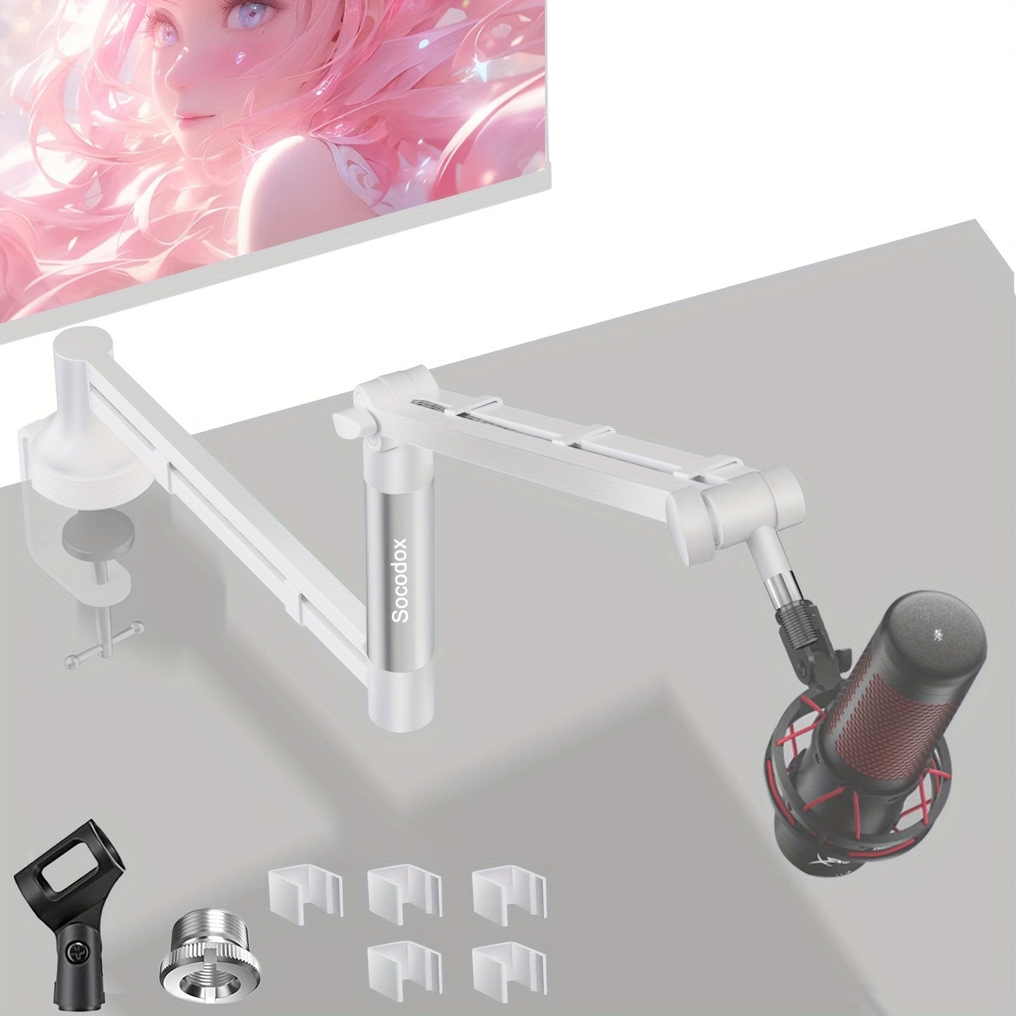 Adjustable Microphone Boom Stand shown in the White option