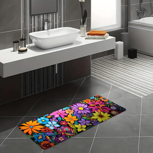 Kitchen Mat Floral Design – Soft Non-Slip Rectangular Rug, Machine Washable 100% Polyester Floor Mat for Kitchen, Bathroom, Laundry Room, Living Room & Bedroom