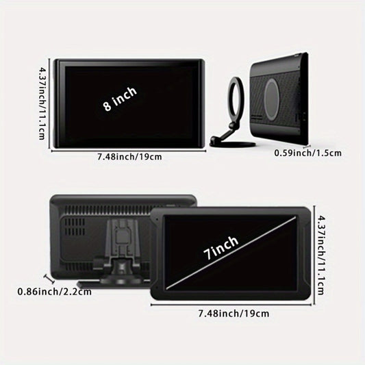 Portable Car GPS Navigation 8" - Wireless CarPlay & Android Auto, HD Touchscreen, Magnetic Mount, Mirror Link, FM Radio, AUX/USB/TF, Backup Camera Included