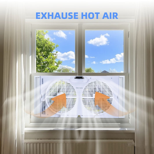 Window Fan 9 Inch Twin Expandable Dual Fan, 3-Speed with Remote Control or Manual Control, Reversible Airflow Indoor Window Fan for Bedroom, Living Room, Kitchen and Office