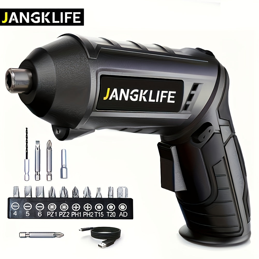 Sixteen-Piece Electric Screwdriver Set, 90-Degree Rotatable Cordless Driver with 1200mAh Rechargeable Battery
