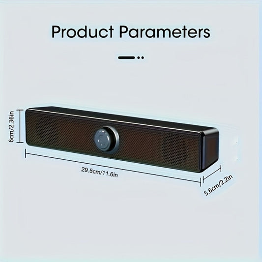 USB Wired Desktop Speaker Bar with 4D Audio Effect & Blue LED - Anti-Magnetic Stereo Sound, 3.5mm AUX Input, Independent Volume Control, for PC Laptop Computer Home Office